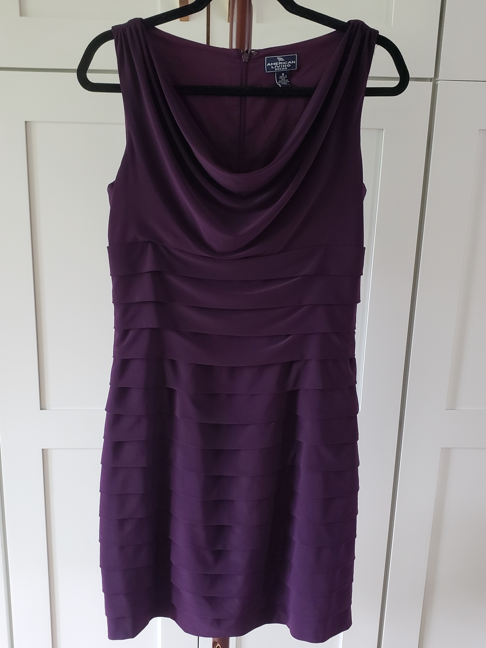 American Living Dress Womens Deep‎ Purple Cowl Neck Tiered Mini Cocktail Party